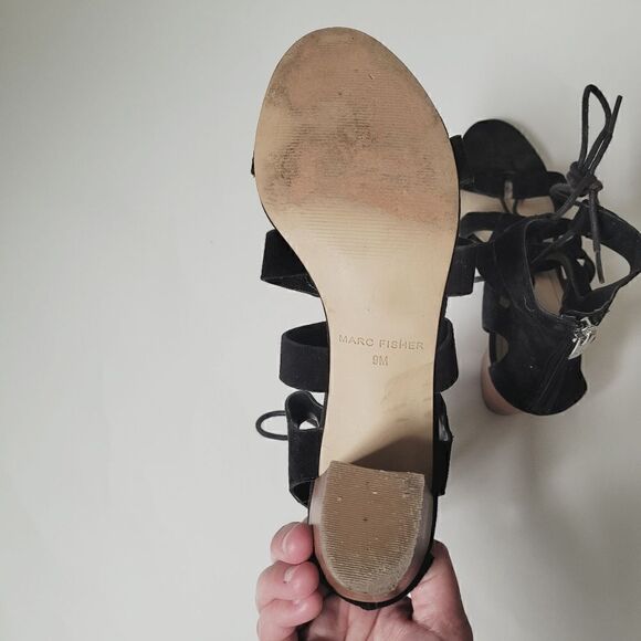 Marc Fisher Paradox Suede Block Heel Lace Up Sandals in Black Size 9 - Picture 6 of 9